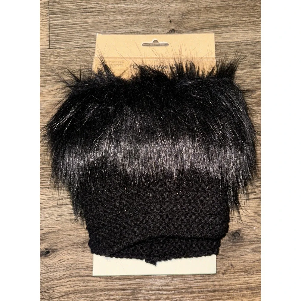 BearPaw Boot Toppers Black Faux Fur Knit Adult One Size NWT Change Up Accessory